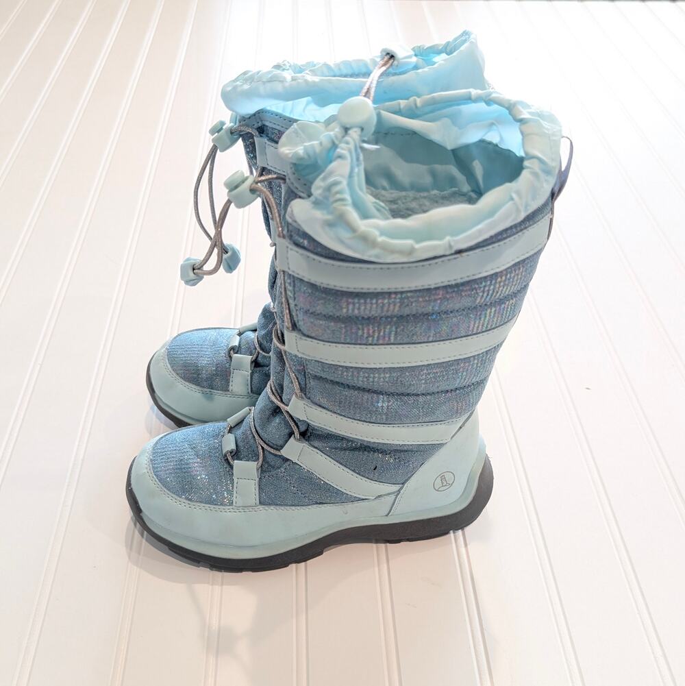 Lands' End Girls 1 Snowflake Insulated Winter Snow Boots - Lt. Blue/Silver